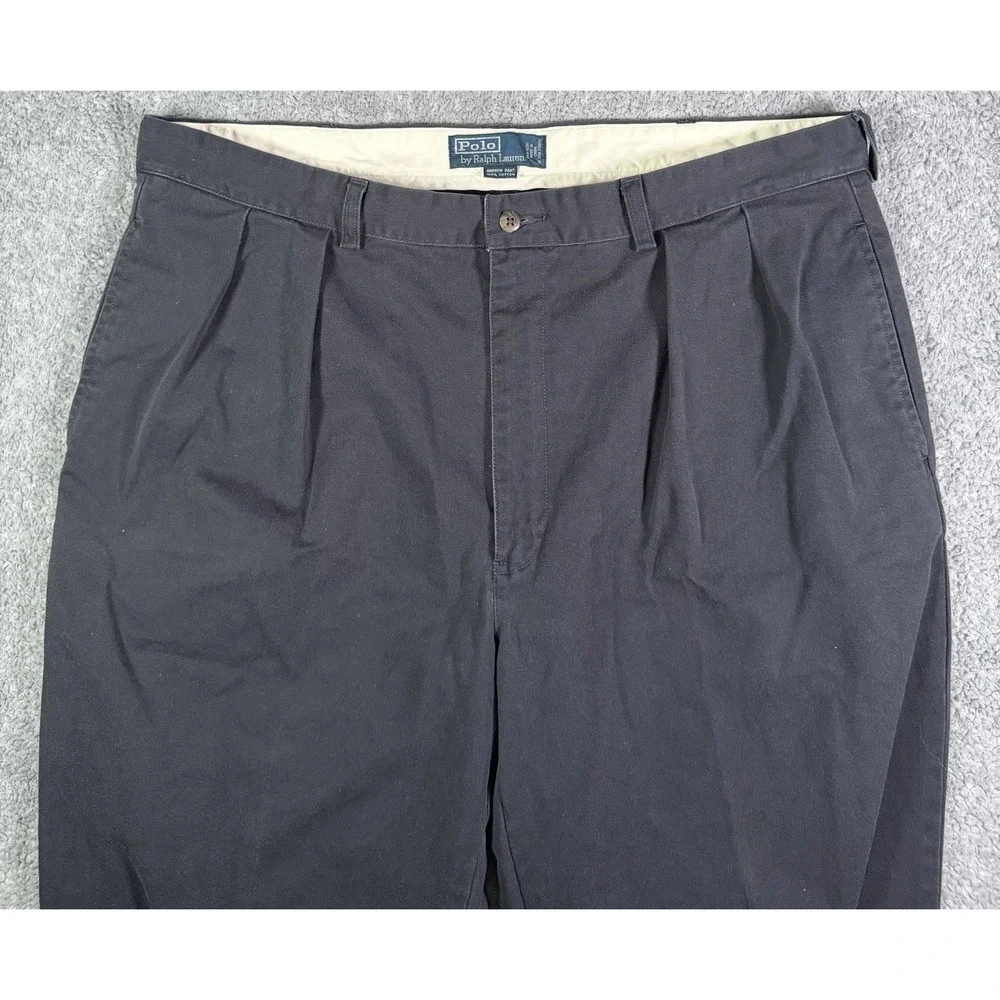 VTG Polo Ralph Lauren Andrew Pants Mens 40x30 (39x28) Blue Pleated Cotton Chino